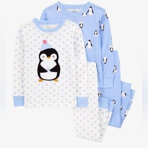 Penguin Print Pajama Set - Blue and White